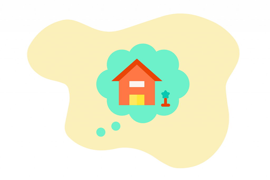 Illustration d’une bulle de texte avec une maison et une plante